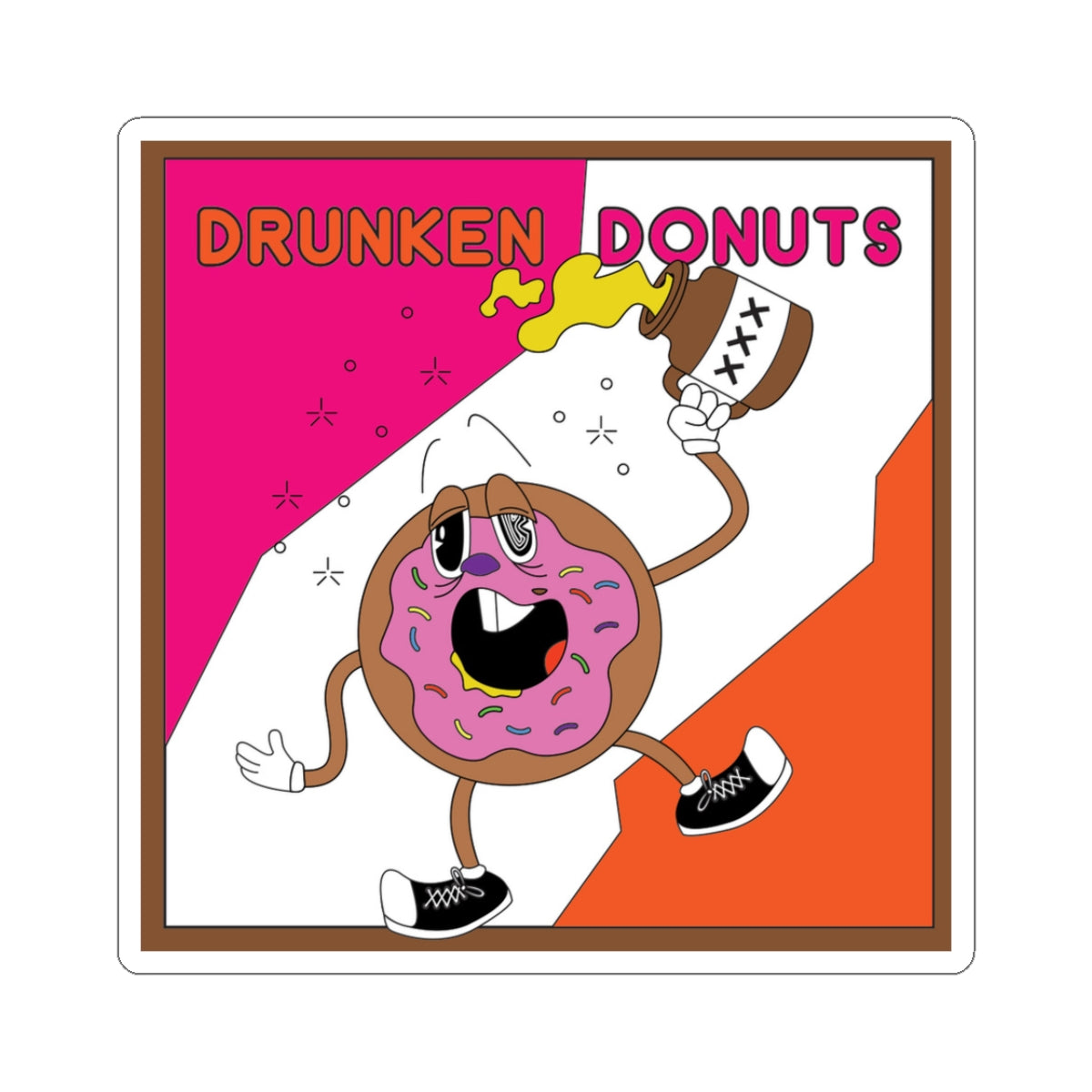 Drunken Donuts Sticker — Funny Drunk Donut Character Kiss-Cut Sticker